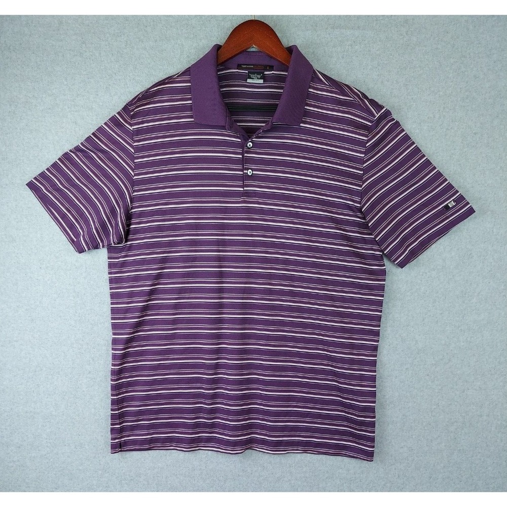 Nike Fit-Dry‎ Tiger Woods Collection Golf Polo Shirt Men's Large Purple Striped